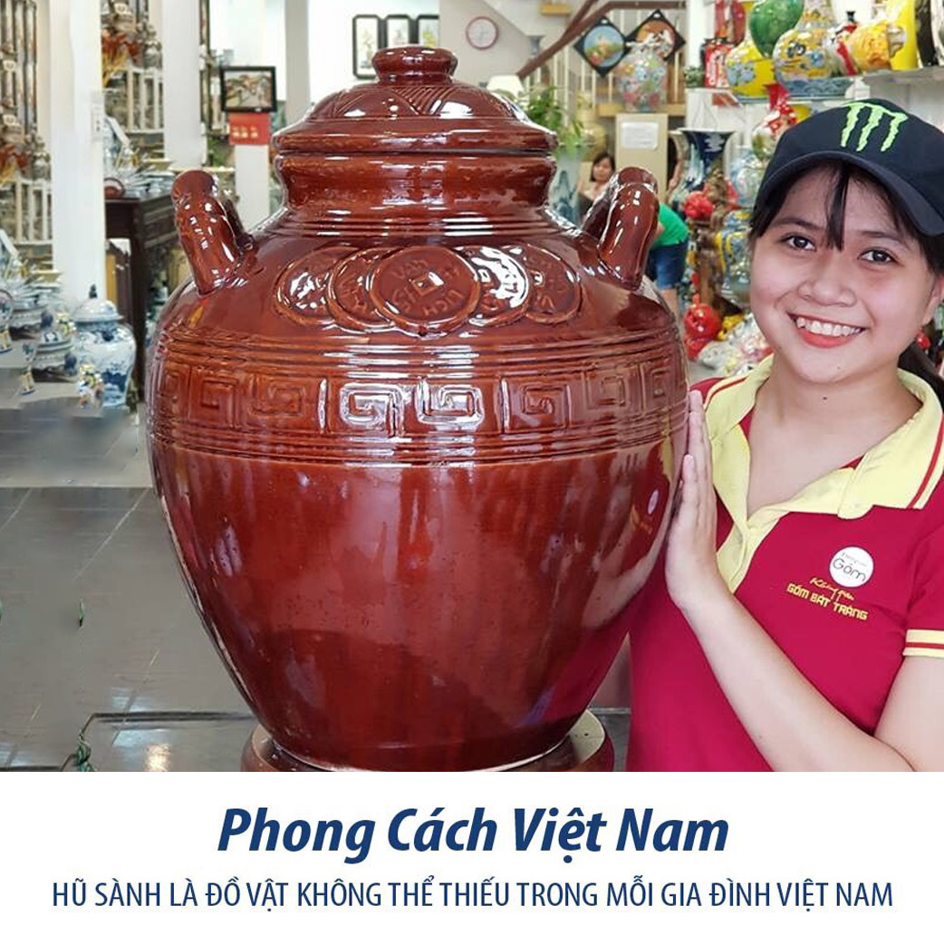 Hủ Sành Đựng Gạo, Ngâm Rươu Tráng Men Màu Nâu Mật