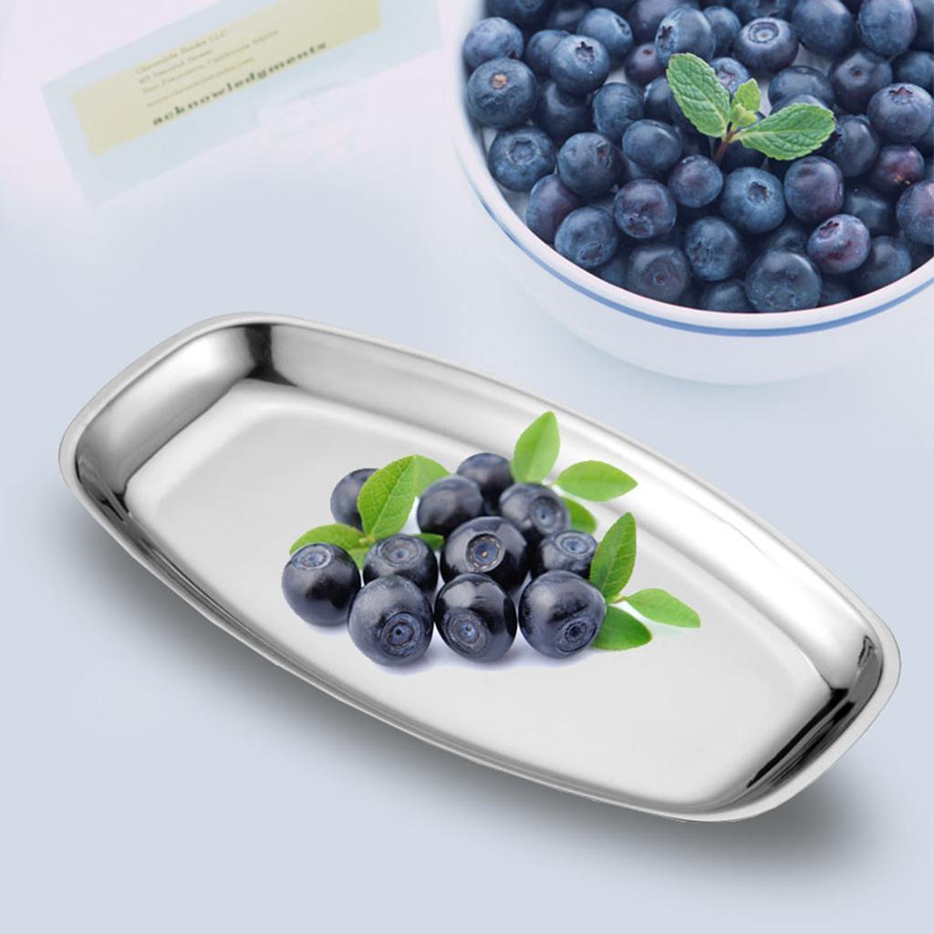 Stainless Steel Serving Tray Tea Fruits Plate Meat Drinks Dish Silver S