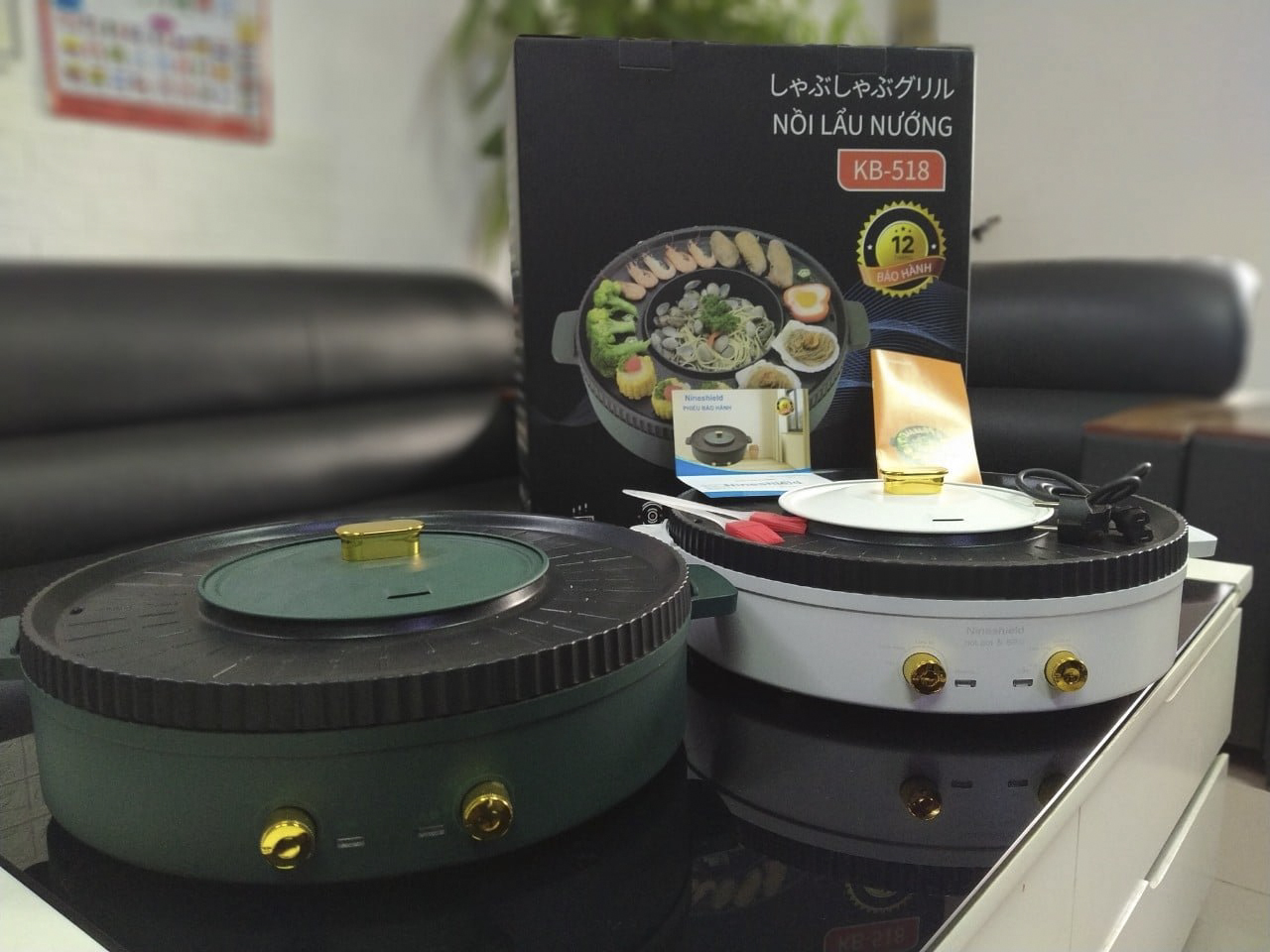 Nồi Lẩu Điện,Nồi Lẩu Nướng 1350W Đa Năng KB-518 Điều Khiển 2 Núm Xoay Tách Biệt Siêu Tiết Kiệm Điện Cho Gia Đình 5-7 Người