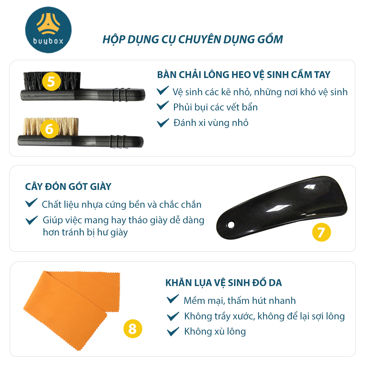 Bộ dụng cụ vệ sinh giày 8 món, thiết kế sang trọng thanh lịch, nhỏ gọn dễ mang theo - Buybox - BBPK294