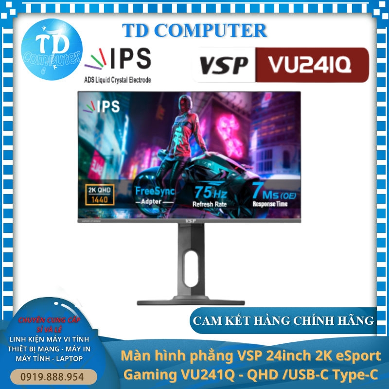 Màn hình VSP VU241Q 24inch Gaming (23.8&quot; ELED Full HD, HDMI+DisplayPort+TypeC) - Hàng chính hãng TECH VISION phân phối