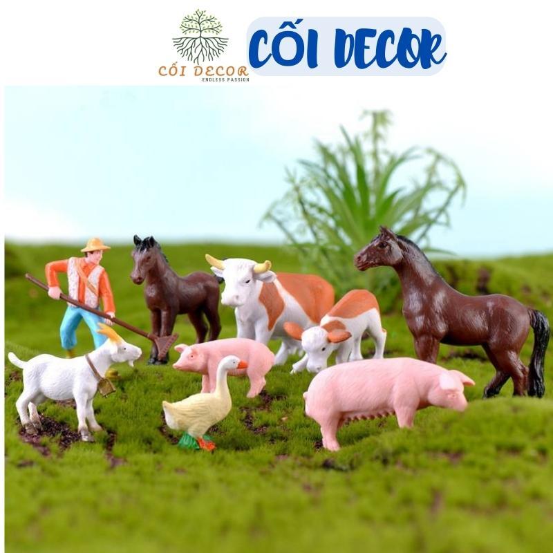Tiểu cảnh mini ️ Mô hình con vật trang trại và bác nông dân trang trí sân vườn, tiểu cảnh, bàn làm việc