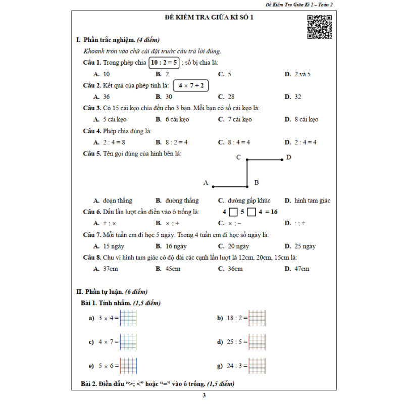 Đề Kiểm Tra Toán 2 - Tập 2