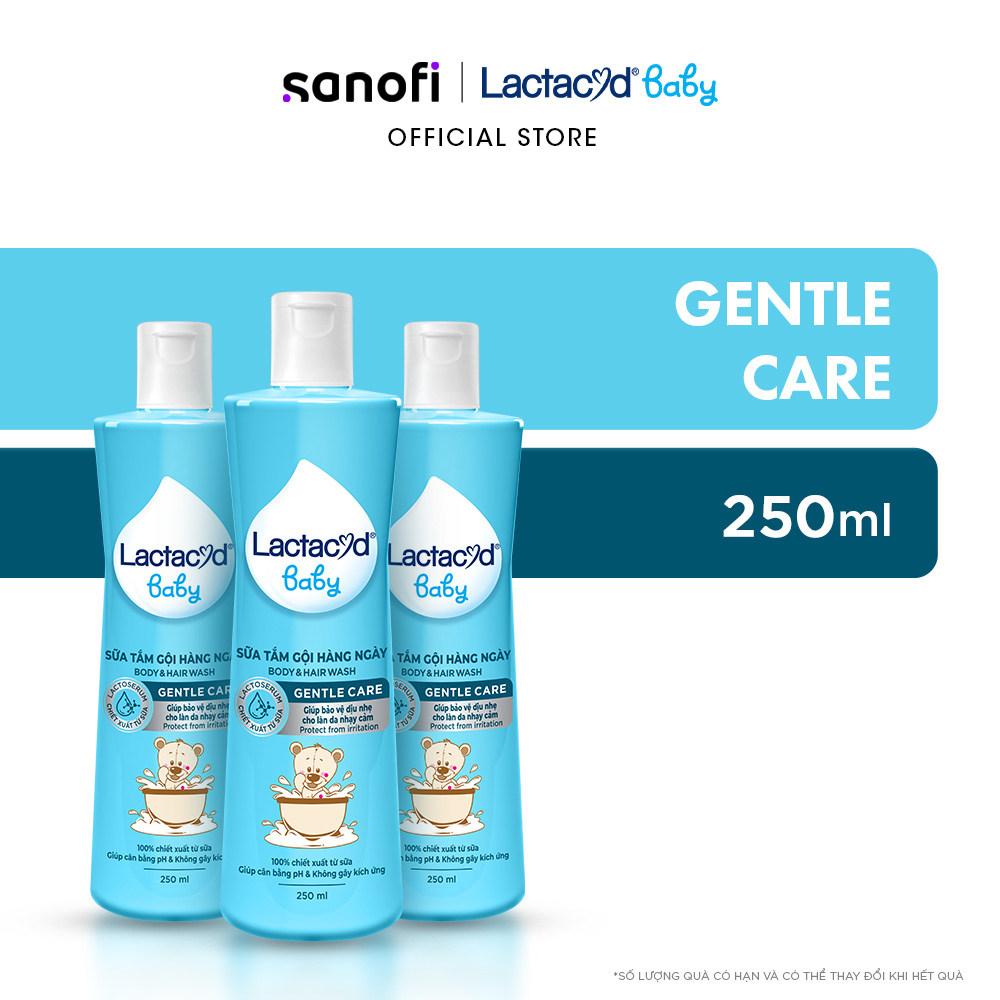 Bộ 3 chai Sữa Tắm Gội Trẻ Em Lactacyd Baby Gentle Care Bảo Vệ Dịu Nhẹ Cho Làn Da Nhạy Cảm 250ml/chai