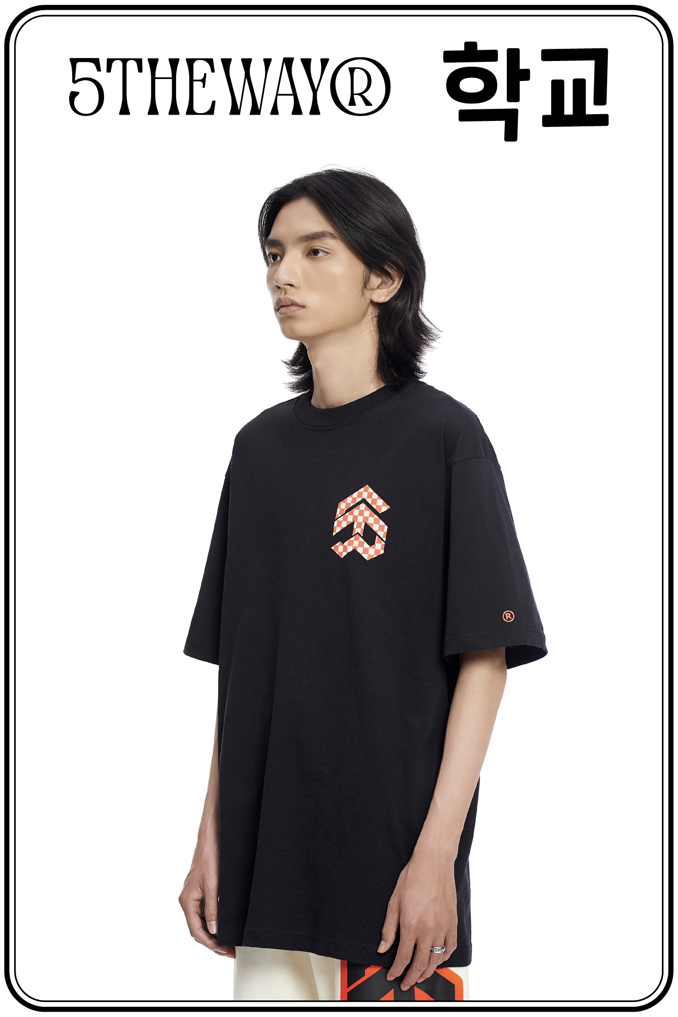 Áo thun 5THEWAY /checkerboard/ New Tee hoạ tiết Caro Màu Đen BLACK