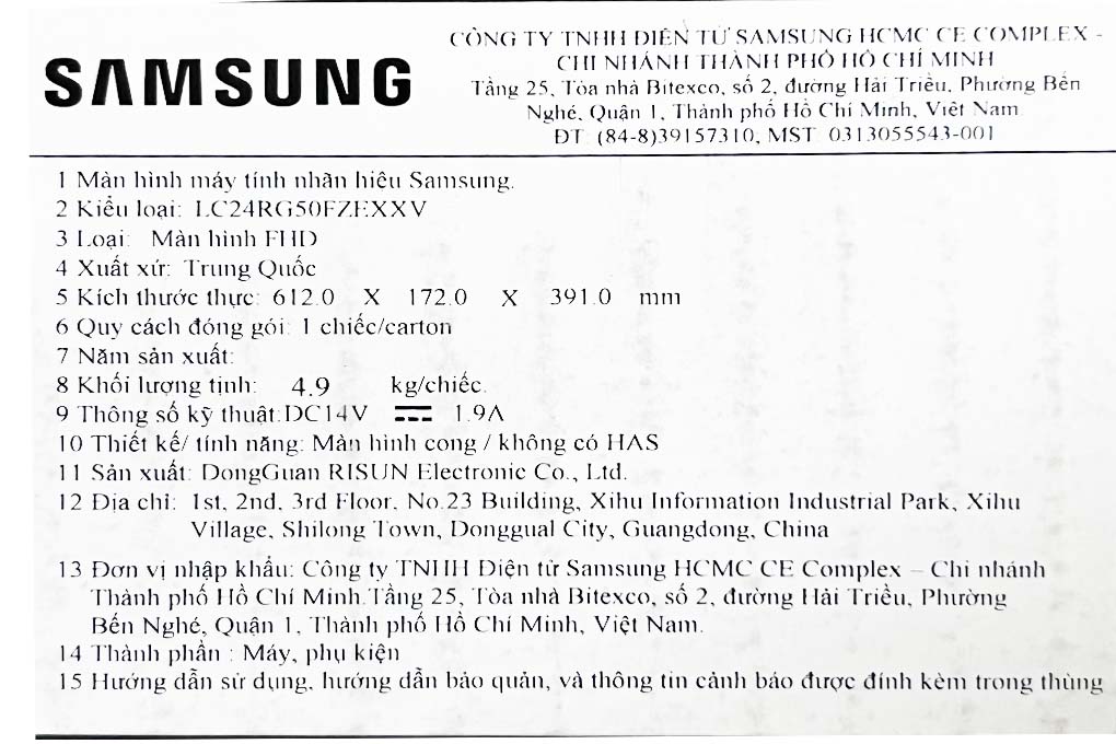 Samsung LCD Gaming LC24RG50FQEXXV/24&quot;F/4ms/144Hz/250cd2/HDMI cable/Đen - Hàng chính hãng