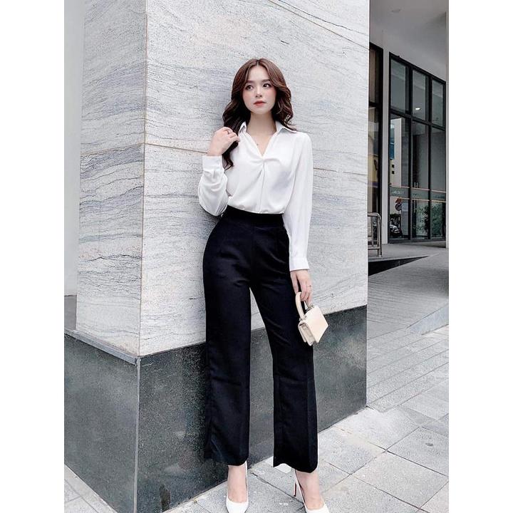 Áo sơ mi trắng dài tay, thiết kế xoắn ngực siêu xinh AM 10