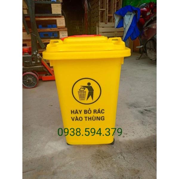 Thùng rác nhựa công cộng 60L 3 màu xanh, vàng, cam - 4 bánh xe