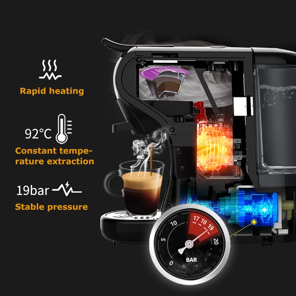 Máy pha cà phê Espresso 4 trong 1 HiBREW H1A công suất 1450W pha nóng / lạnh tùy thích với 2 tùy chọn kích thước cốc - Hàng nhập khẩu