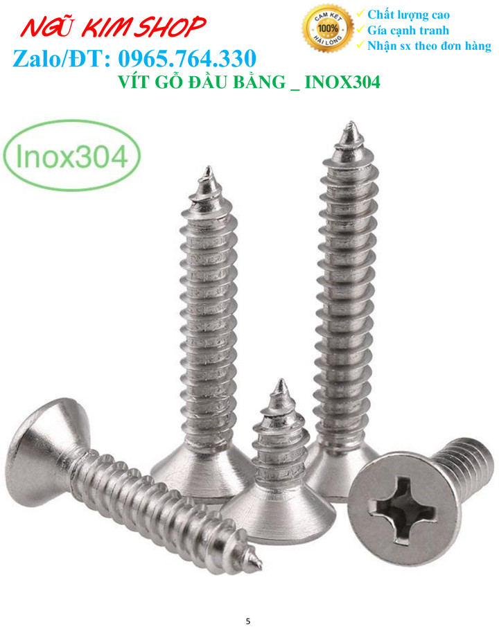 VÍT BẮT GỖ ĐẦU BẰNG 4Ly _ INOX304