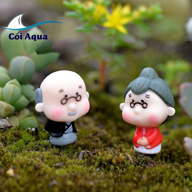 Tiểu cảnh Terrarium ️ Cặp đôi ông bà đứng mini tiểu cảnh trang trí sen đá, sân vườn, bể cá, bể terrarium