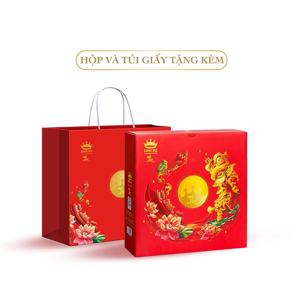 Tặng lồng đèn giấy - Hộp 4 bánh trung thu Kinh Đô &quot;Nướng Dẻo Mặn Ngọt&quot; (3 bánh x 210g + 1 bánh x 230g)