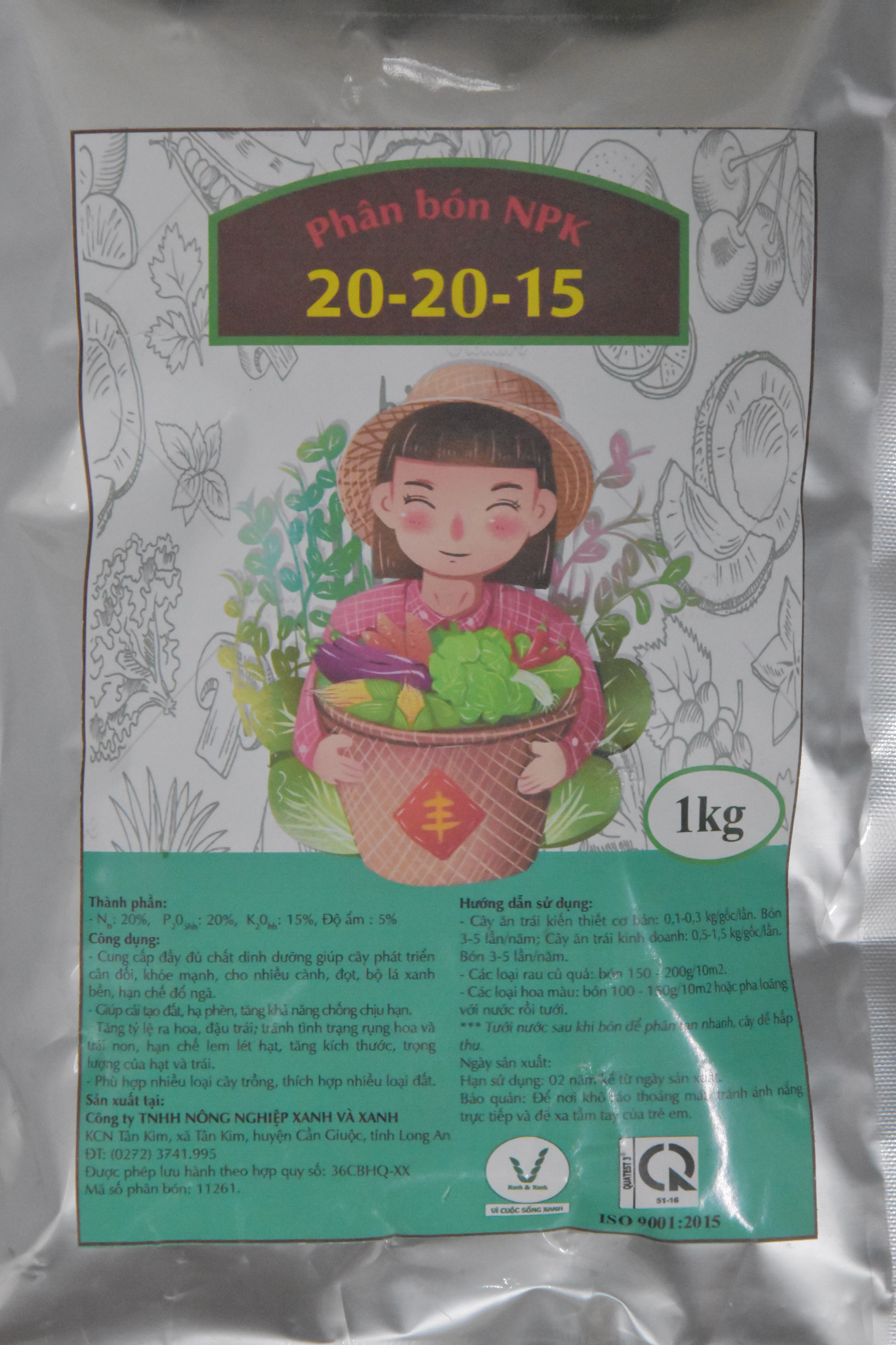 Phân NPK 20-20-15 -Phân bón Xanh và Xanh  bổ sung vi lượng - Giúp cây ra rễ, đâm chồi, hỗ trợ sự phát triển tối đa cho cây trồng - 1kg.