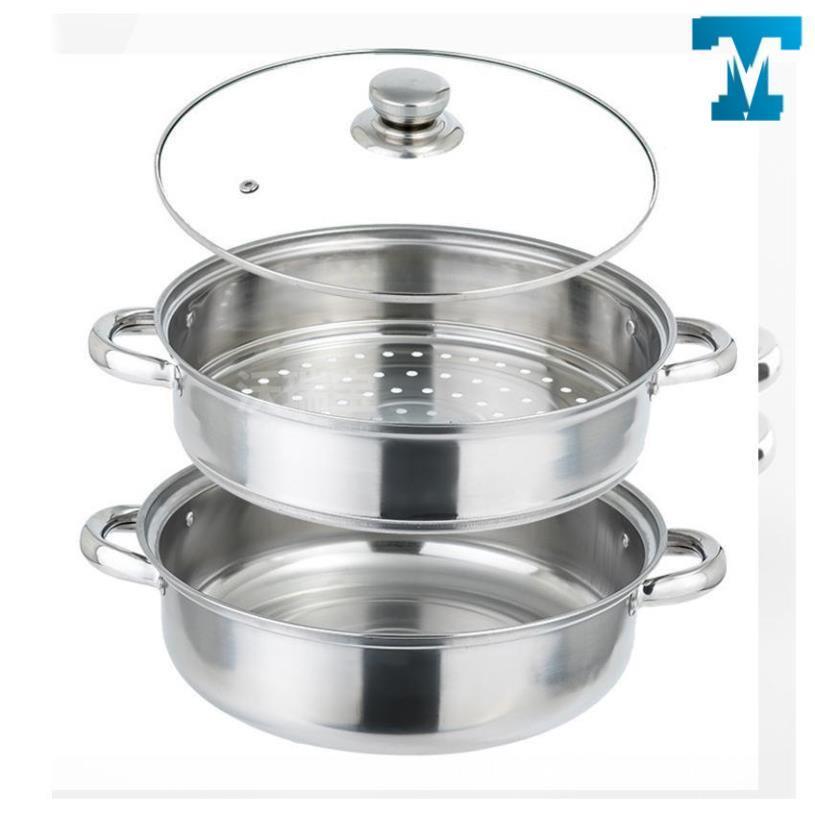 Nồi Hấp Inox 2 Tầng NOX Cao Cấp Nắp Kính Fi 28 Cm Tiện Lợi Dễ Lau Chùi