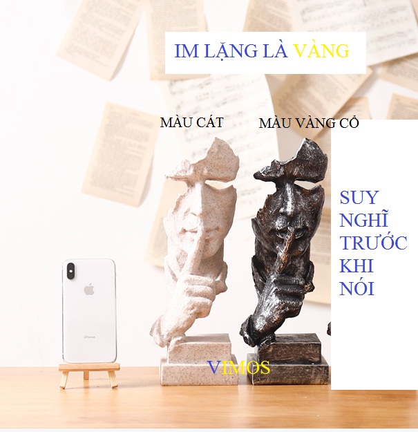 Tượng trang trí 3D thủ công mỹ nghệ "Im lặng là vàng" -Mẫu số 2