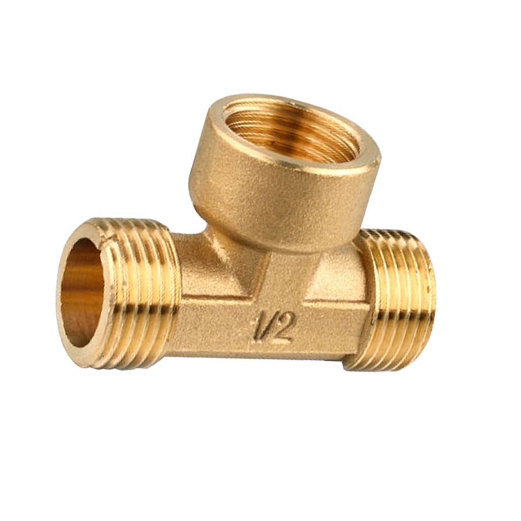 1/2 inch // 3 Way Brass Male Female Male Tee Fitting Pipe Connector T-Junction - Thickened Wall - High and Low Temperature Resistant