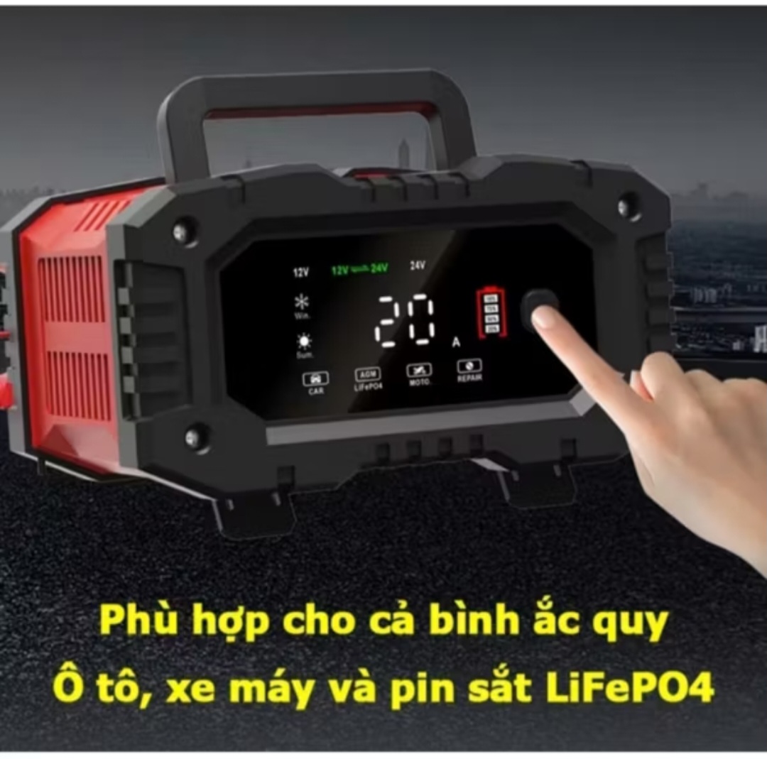 BỘ SẠC BÌNH ẮC QUY ĐIỆN TỬ CAO CẤP SẠC BÌNH TỪ 300A TRỞ XUỐNG CHỐNG NGƯỢC CHẬP KHỬ PHỤC HỒI CHỨC NĂNG BÌNH SẠC TỰ ĐỘNG 12V-24V HÀNG CHUẨN