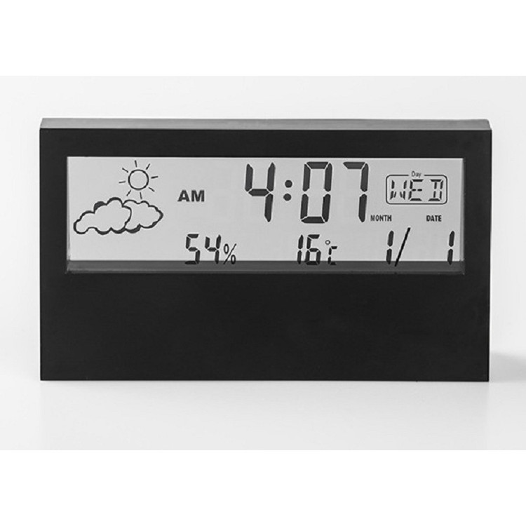 Đồng hồ màn hình LCD để bàn nhỏ gọn, kết cấu đa chức năng lịch, nhiệt độ, độ ẩm, thời tiết ( Tặng bộ 6 con bướm trang trí phát sáng )