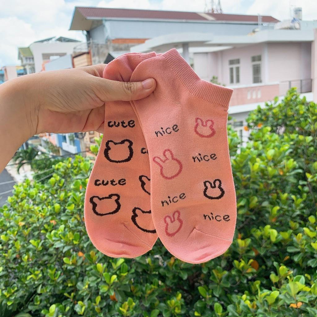 Vớ Ngắn Cổ Hình Gấu Cute Dễ Thương Tất Cổ Ngắn Nữ Cotton Họa Tiết Phong cách Nhật Hàn Hot Trend Vớ Cổ Ngắn Ulzzang