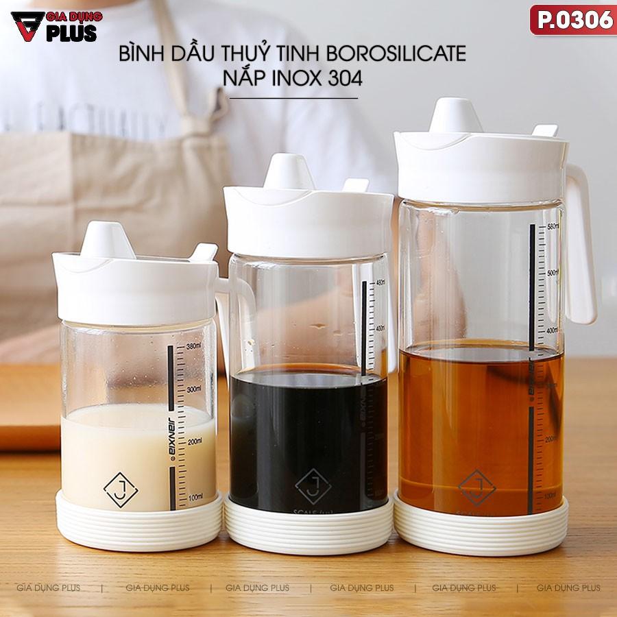 Bình đựng dầu ăn thuỷ tinh borosilicate, nắp inox 304 có tay cầm JIANXIA (380ml, 480ml &amp; 580ml)