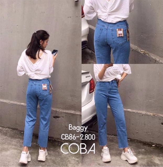 BAGGY JEANS XANH ĐẬM Cắt gấu- hình thật chính chủ