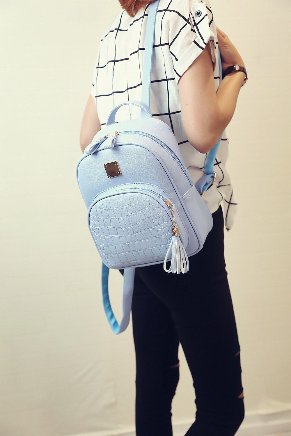 Balo Nữ Cao Cấp, Balo Hàn Quốc Họa Tiết Da Cá Sấu Cho Nữ Vải Nylon Chống Thấm, Ngăn Chứa Rộng Rãi