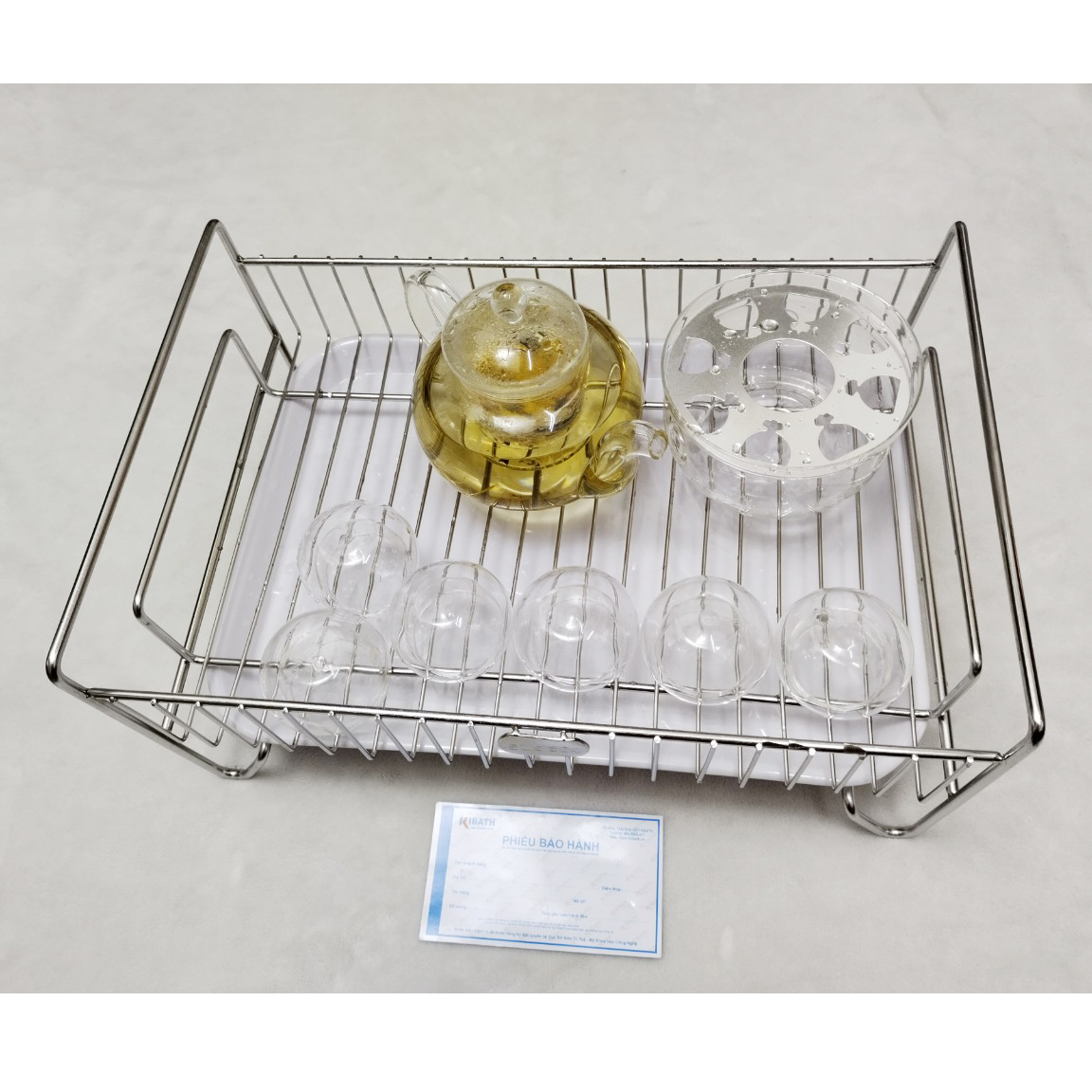 Kệ Úp Chén Ly Kibath Inox 304 Kèm Khay Hứng Nước, KB-822