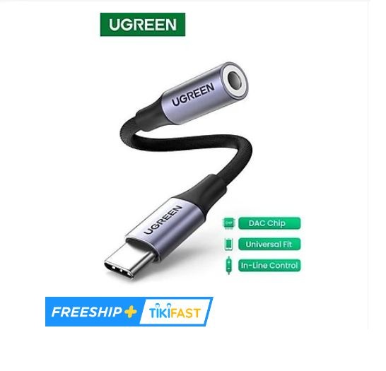 Dây giắc chuyển đổi cổng USB type C sang giắc cắm 3.5mm có chip DAC dài 10cm cao cấp UGREEN 80154 - hàng chính hãng