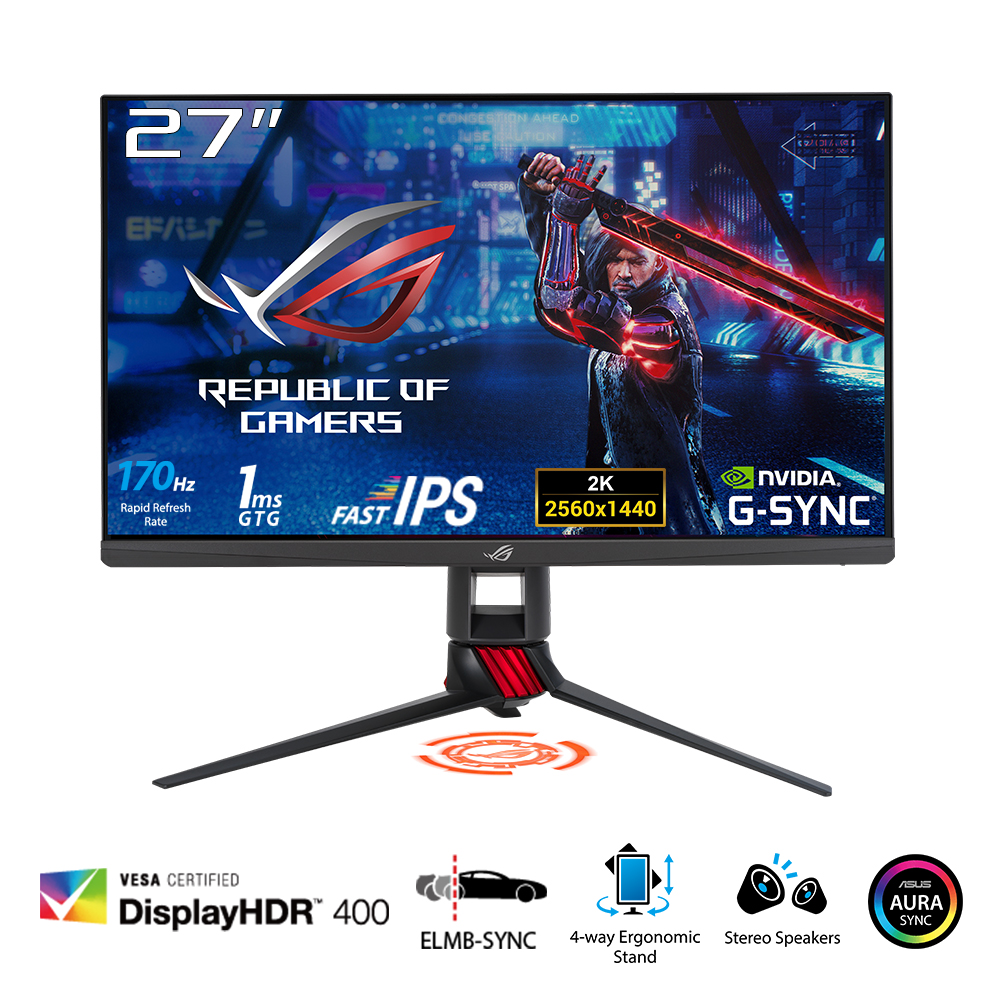 Màn hình chuyên game ROG Strix XG279Q HDR 27 inch WQHD (2560 x 1440), công nghệ Fast IPS, có thể ép xung lên tới 170Hz (Trên 144Hz), 1ms (GTG), ELMB SYNC, Tương thích G-SYNC, DisplayHDR  400 - Hàng Chính Hãng