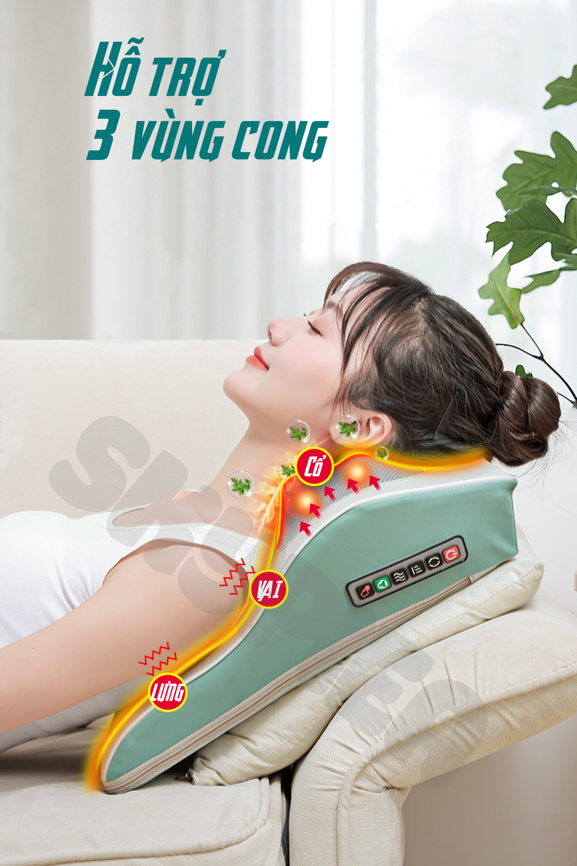 Gối Massage Hồng Ngoại - Đệm Gối Massage Kiêm Tựa Lưng 16 bi - Sử Dụng Pin Sạc - Mát Xa Cổ, Vai, Gáy