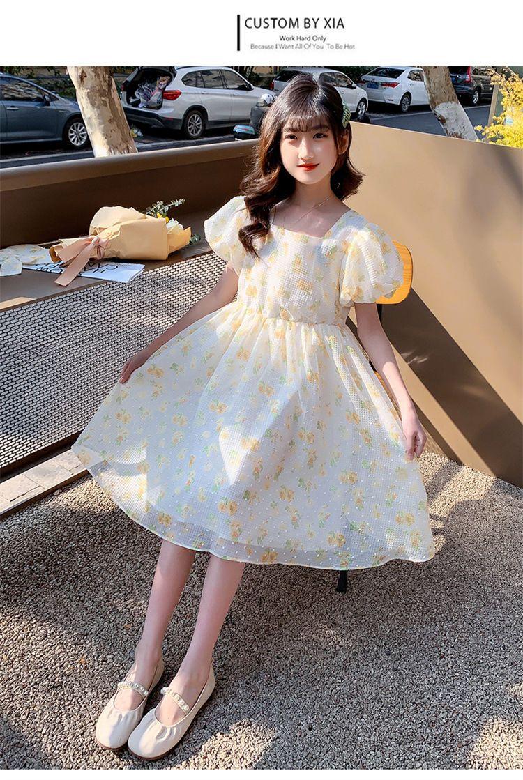 DIYIWEI Cô gái mảnh hoa đầm mùa hè váy 2022 tây cô gái bong bóng tay áo nàng tiên váy váy công chúa trẻ em