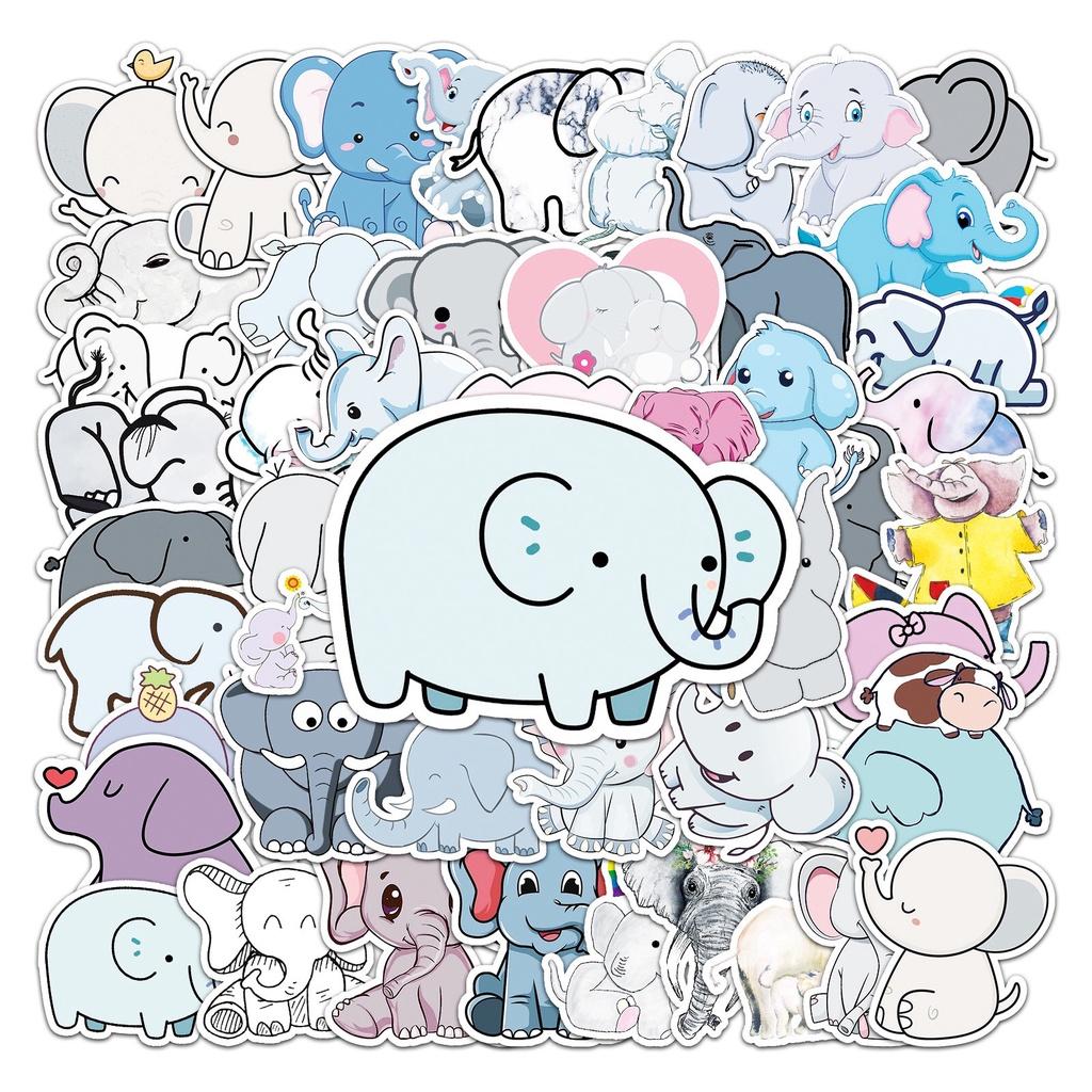 Set 50 Sticker Decal Chống Nước hình voi, hươu,Gấu Pooh Dễ Thương Dán Nón BH, laptop, vali, xe, tập vở