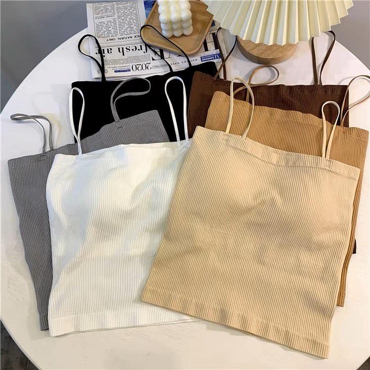 M182. Áo 2 dây thun gân dáng dài sẵn đệm ngực, áo kiểu nữ đẹp sang chảnh mặc trong vest cá tính