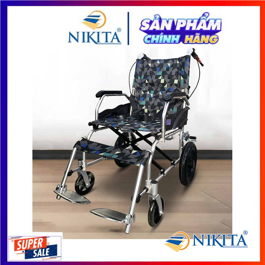 Xe lăn khung nhôm NIKITA, Trọng lượng nhẹ, kích thước xếp gọn siêu nhỏ, có quai xách để xách tay - NIKITA BH 12T