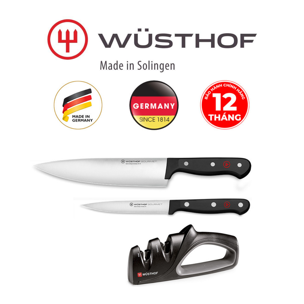 Bộ dao 3 món Wusthof Gourmet - Sản xuất tại Đức - Hàng chính hãng