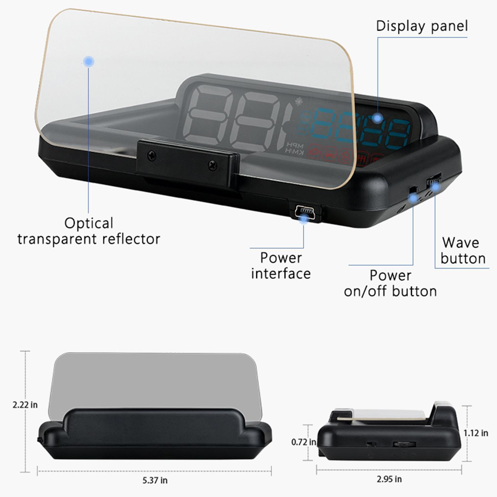 Car HUD Head up Display, Water Temp Alarm, 3D Tired Alarm, Windshield Projector, HUD Projection, Digital Speedometer, for All Cars