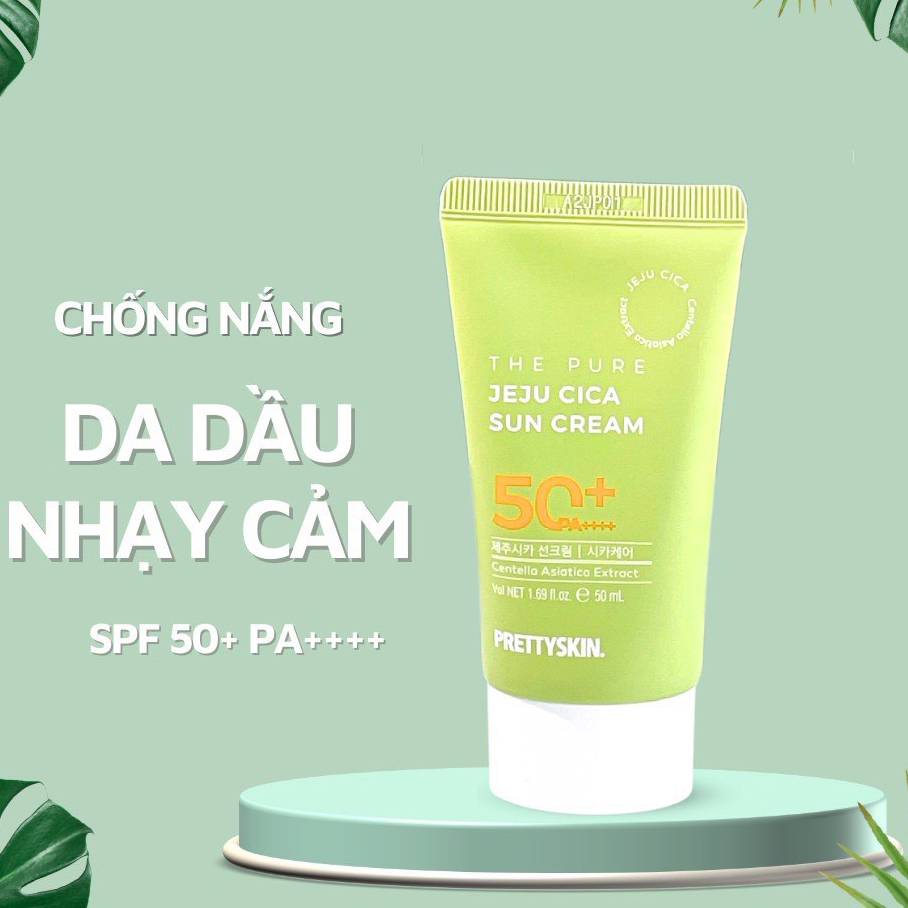 Kem Chống Nắng Rau Má Không Lo Bết Dính Jeju Cica Pretty Skin SPF50+ PA++++ 50ml Cho Da Dầu, Nhạy Cảm tặng móc khóa