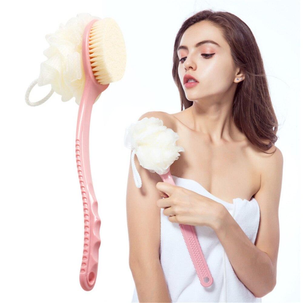 2 in1 Soft Fur Long-handled Nylon Yarn Bath Flower Brush Bath Artifact Bath Ball Adult Bath Brush Rub Back Brush Hair Bath Brush