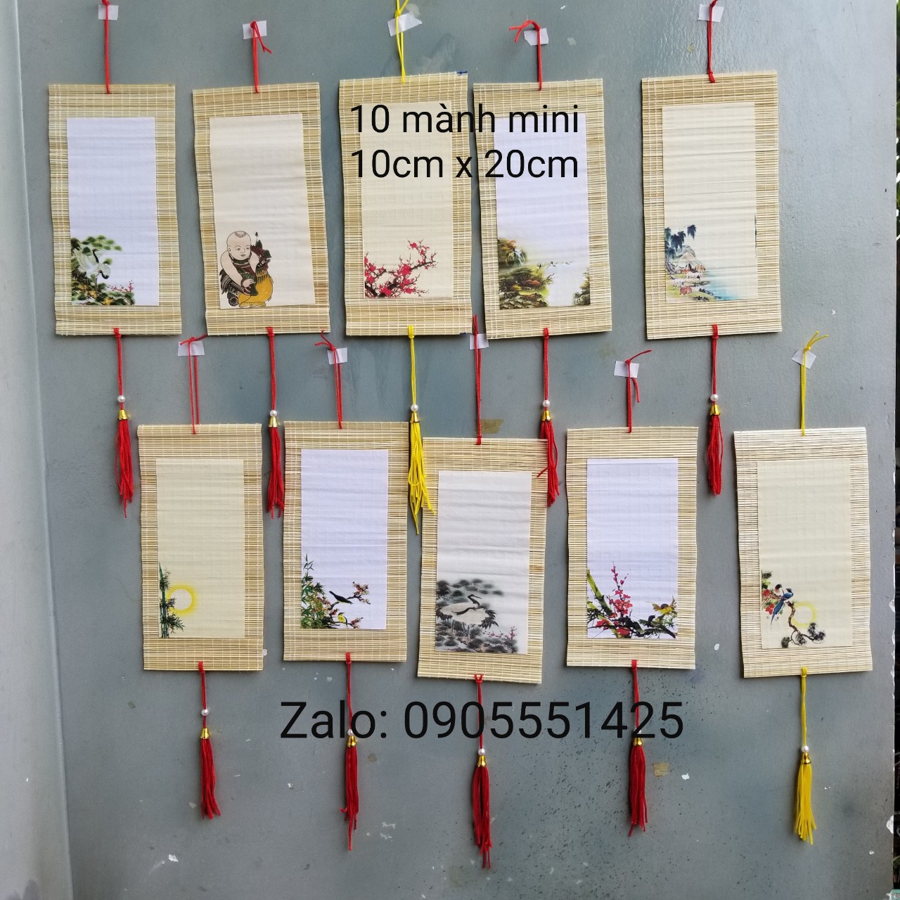 Set 10 mành tre mi ni 10cm x 20cm. . Mành tre, thiệp trang trí tết, quà tặng. Nghiêng giấy bút mưc viết thư pháp.