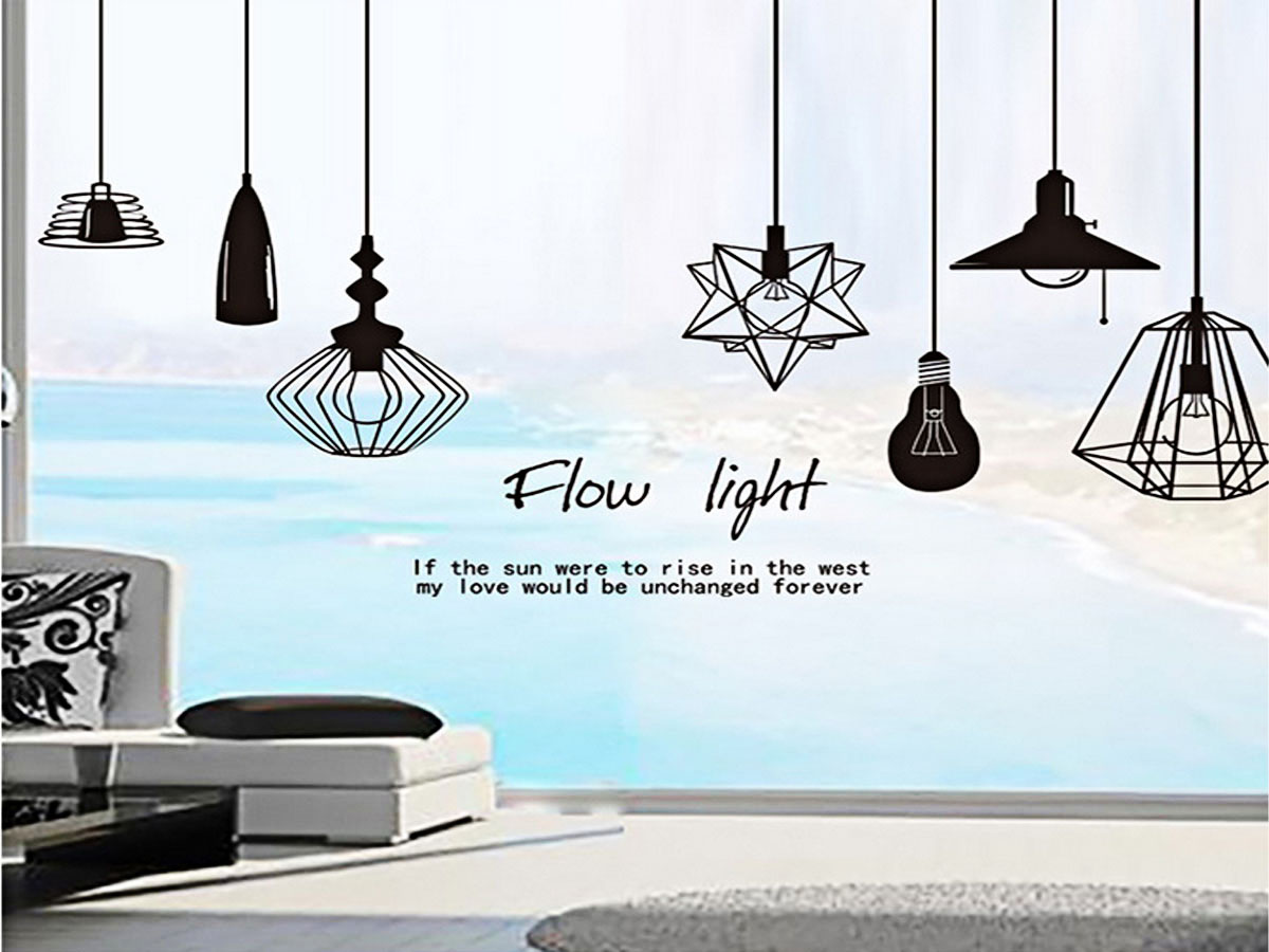 decal dán tường bóng đèn đen flow light