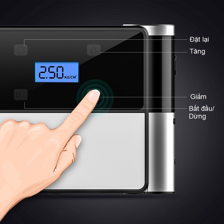 Dụng cụ bơm lốp di động ô tô đa năng, êm và ổn định động cơ hiện đại, thiết kế màn hình LCD thông minh ( Tặng kèm 2 gương cầu lồi mini gắn gương chiếu hậu )