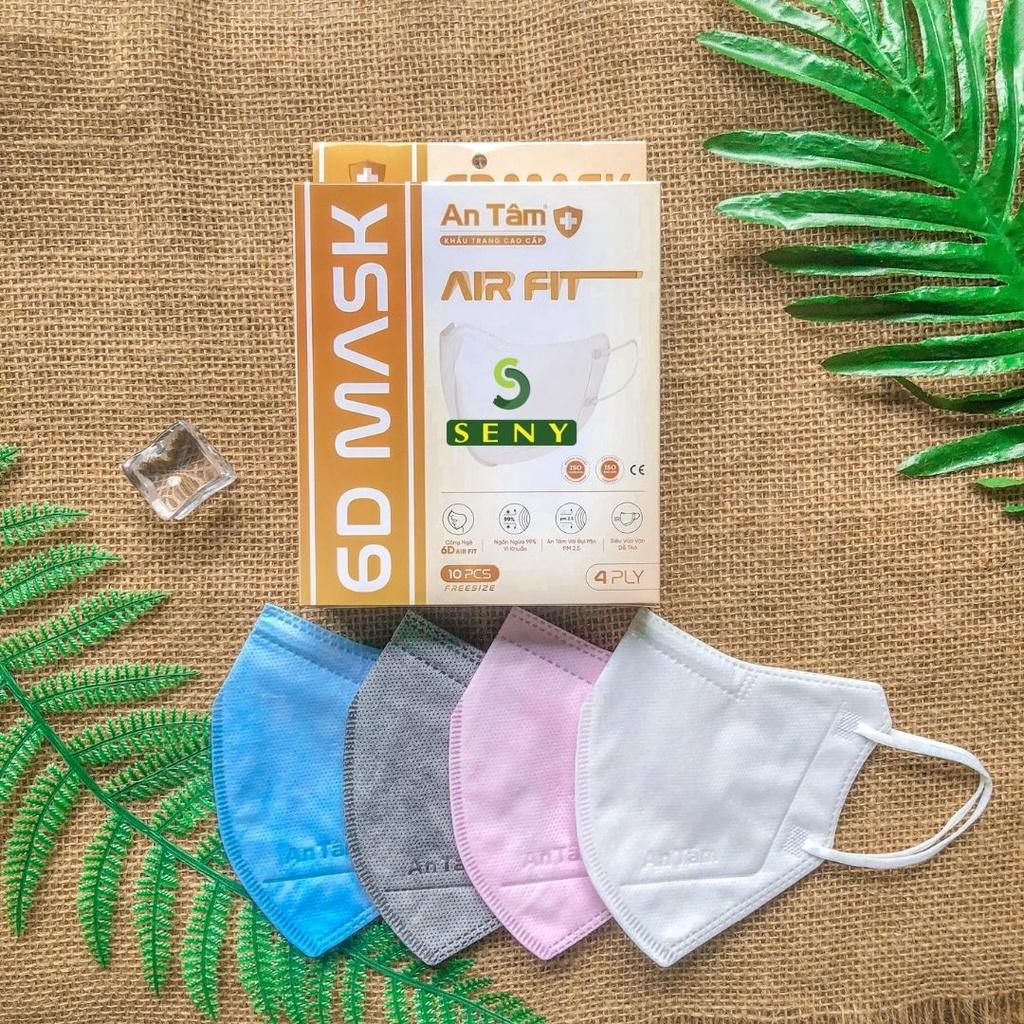 Combo 5 hộp khẩu trang 6d mask 4 lớp kháng khuẩn ngăn bụi mịn ôm khít khuôn mặt chính hãng An Tâm hộp gồm 10 cái_x5AT6DO