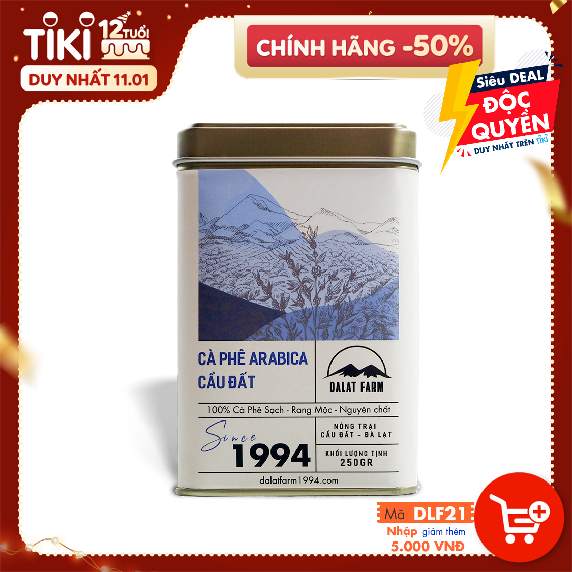 Cà Phê Arabica Cầu Đất Rang Mộc DalatFarm - Hộp 250Gr