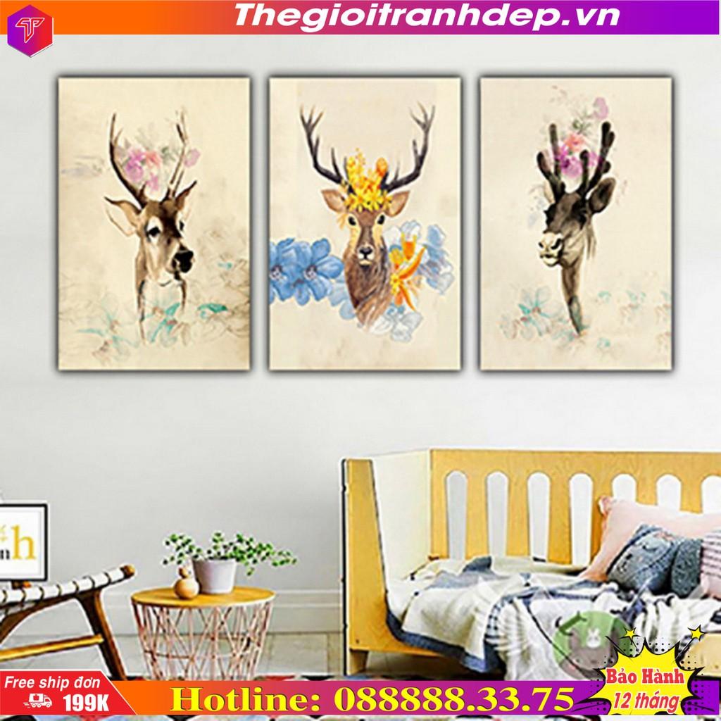Tranh bộ ba treo tường phong cách hiện đại -tặng kèm đinh 3 chân
