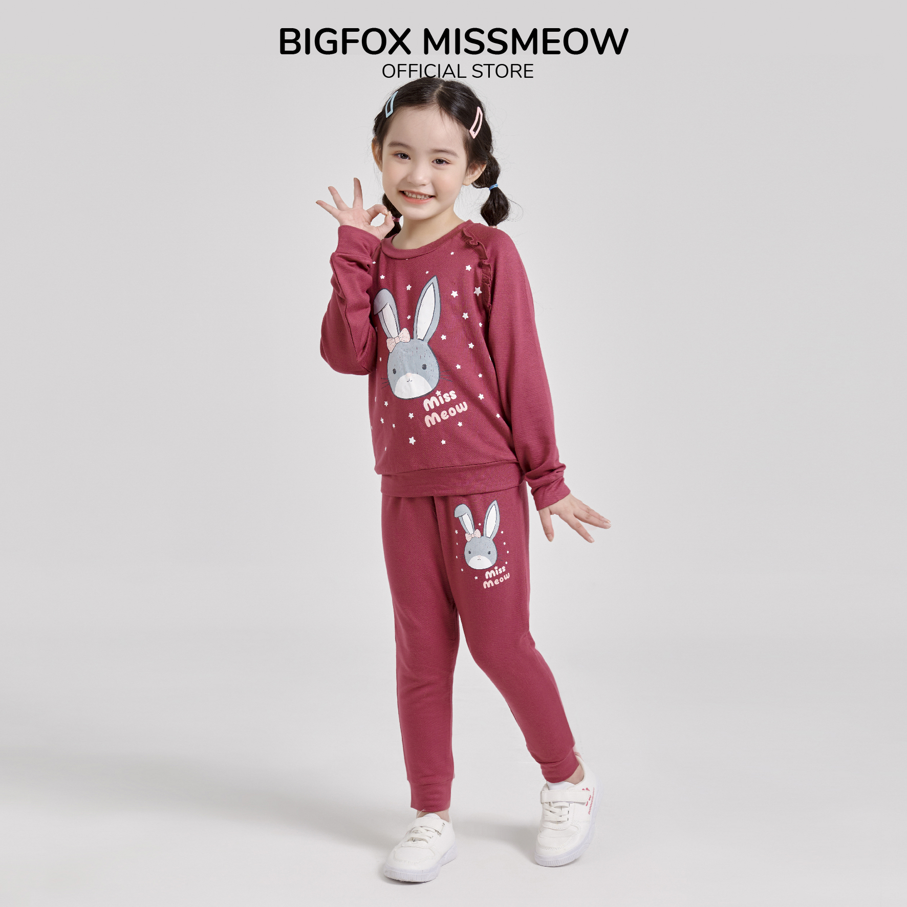 Bộ bé gái BIGFOX - MISS MEOW thu đông  size đại, bộ dài tay cho bé phong cách Hàn Quốc in thỏ Missmeow 11 - 31 kg