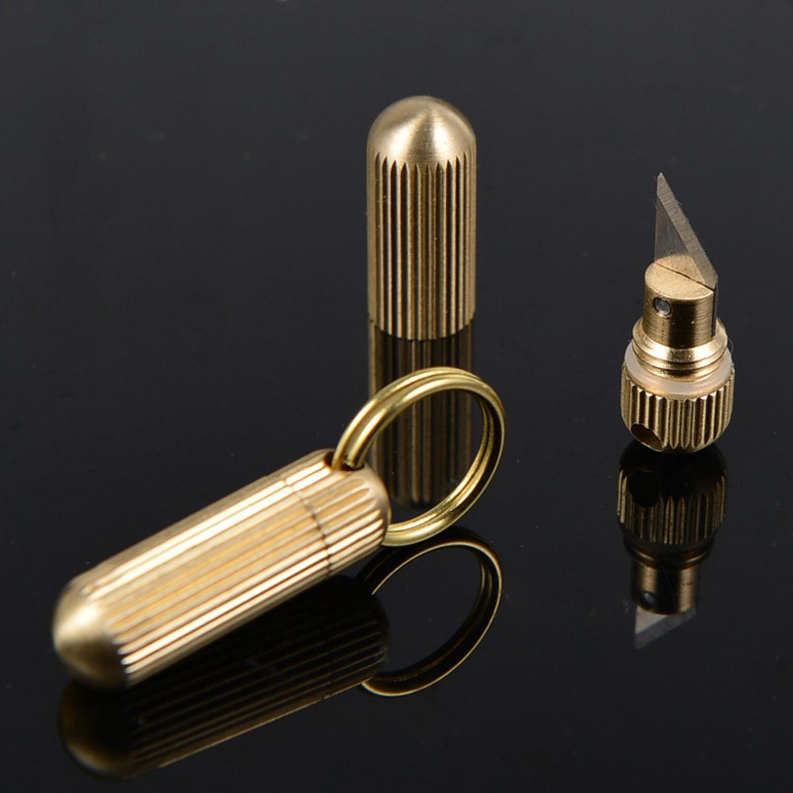 Brass Capsule Mini Knife Key Chain for Stripping Stickers Opening Cans and Unpacking Cartons Outdoor Hiking