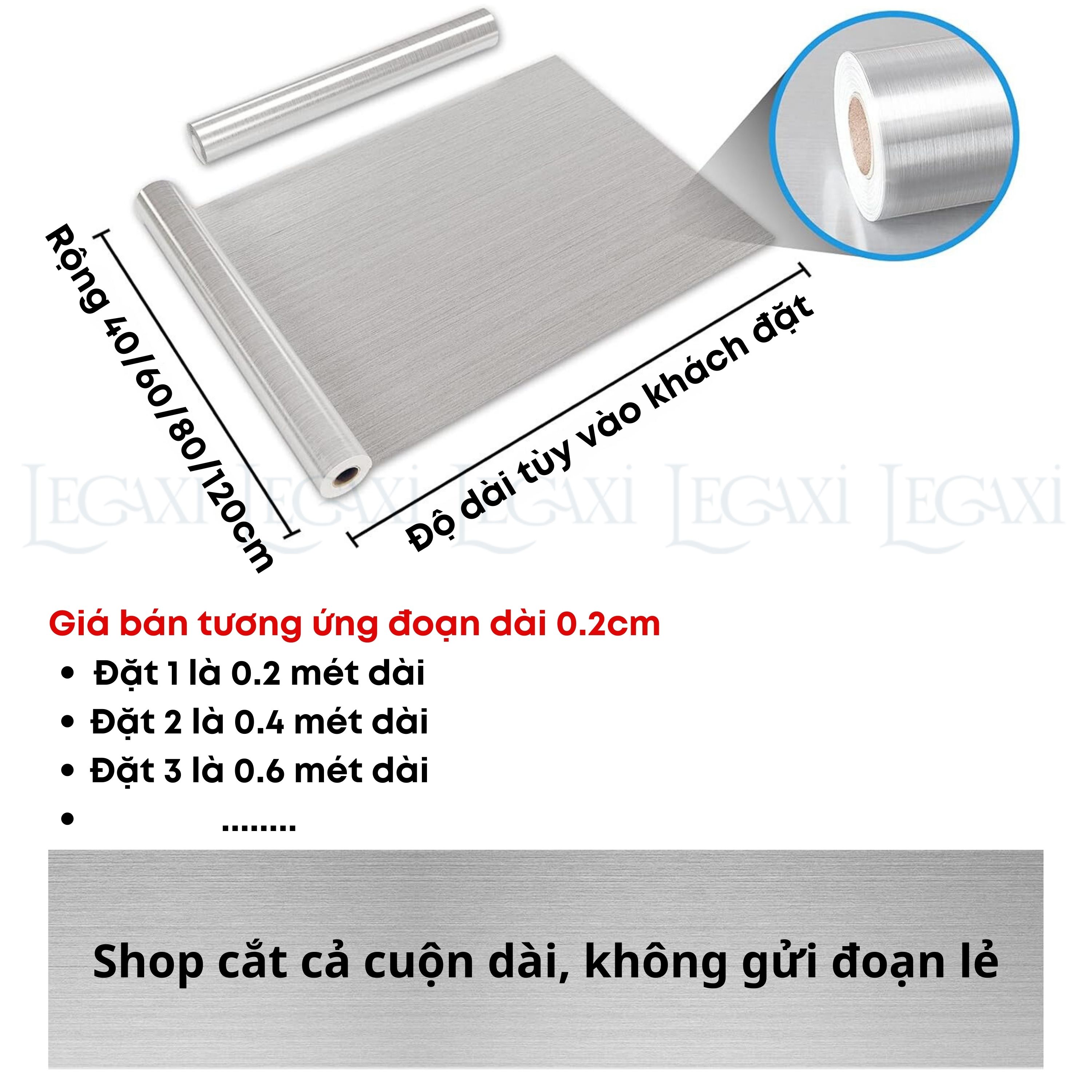 Decal nhôm xước, giấy dán tường màu bạc kim loại dán thang máy, tủ, lò vi sóng, bếp gas, tủ lạnh Legaxi