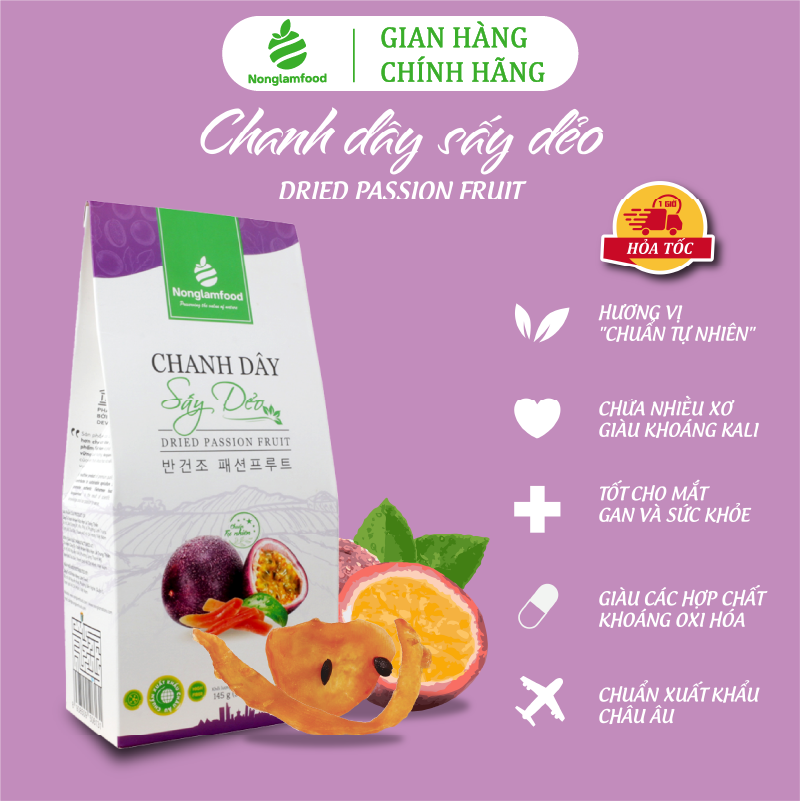 Chanh dây sấy dẻo Nonglamfood hộp 145g | Healthy Snack | Ăn vặt hỗ trợ giảm cân, đẹp da, chống lão hoá, cung cấp dưỡng chất