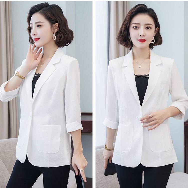 Áo vest blazer nữ Linen demi tay lỡ trẻ trung, thời trang hè thu 2021