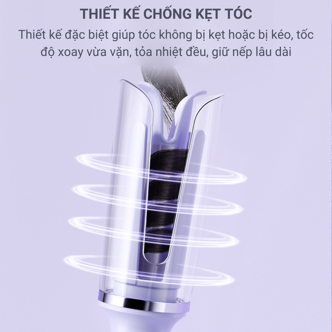 Máy Uốn Tóc Tự Xoay HuiHao, Máy Làm Tóc Xoăn Tự Động Xoay 360 Độ Tích Hợp ION ÂM Hiển Thị Nhiệt Độ, Điều Khiển 10 Cấp Độ